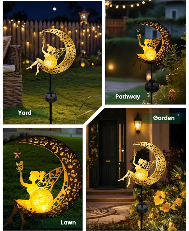 Vuees Solar Garden Statues Outdoor Decor, Fairy Moon Figurine Light Stake, Housewarming Ornament for Patio, Lawn, Yard, Pathway - Unique Gift Ideas for Gardening Mom Grandma - Image 5